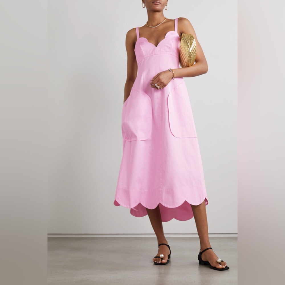 Oroton Scalloped Cotton and Linen blend Midi dress in Pink Lyst